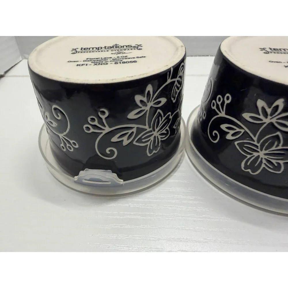 Set Of 3 temp-tations Presentable Ovenware Floral Lace 5 oz. with Lids 818052